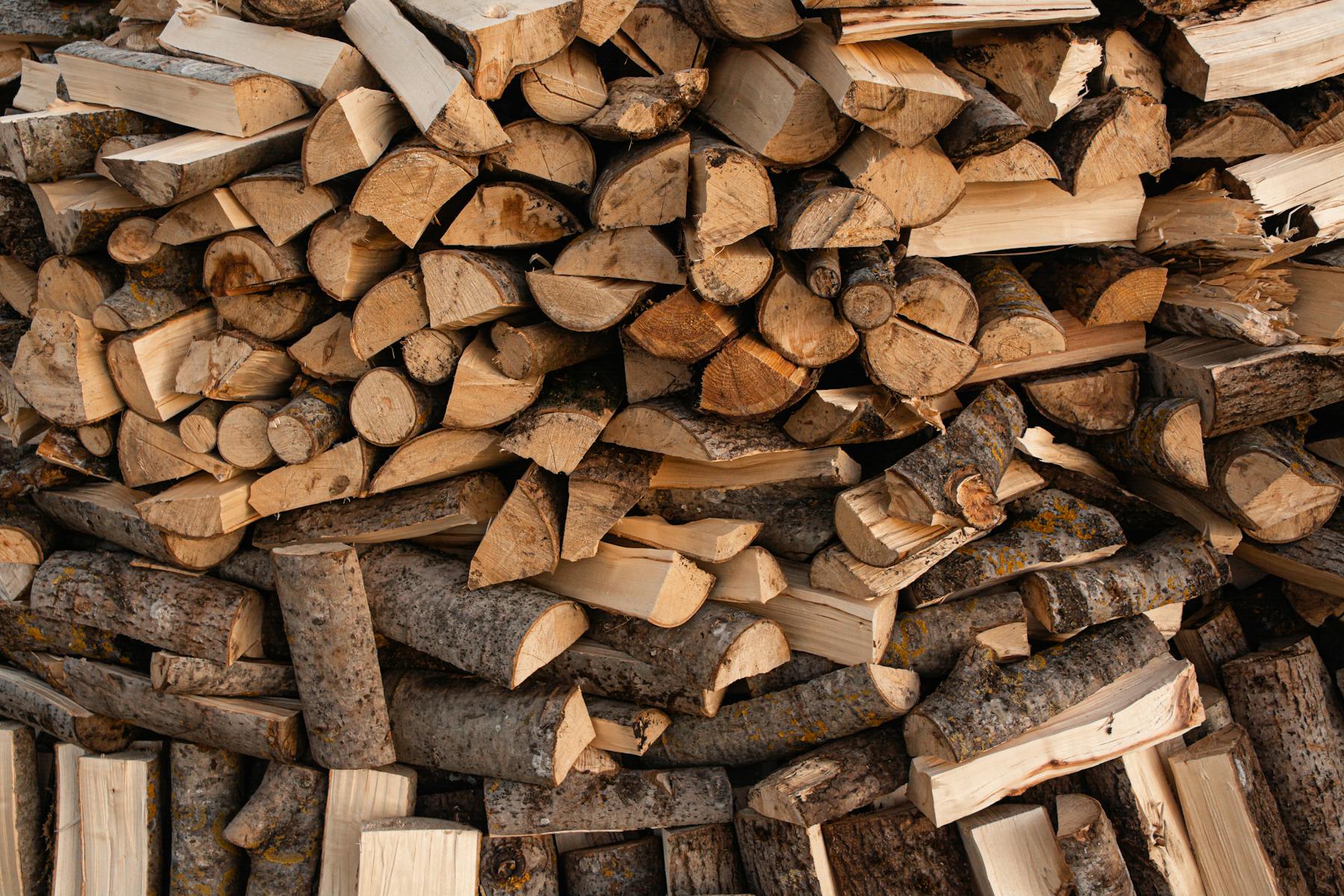 Kiln-dried split firewood, stacked